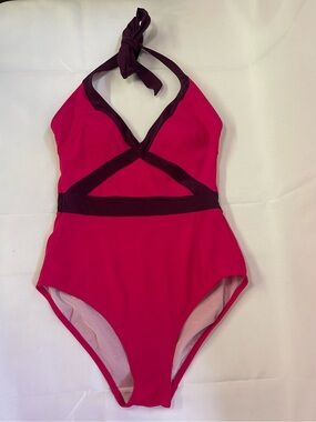 Boden Women’s Halter Top One piece Pink and Burgundy Swimsuit size 6